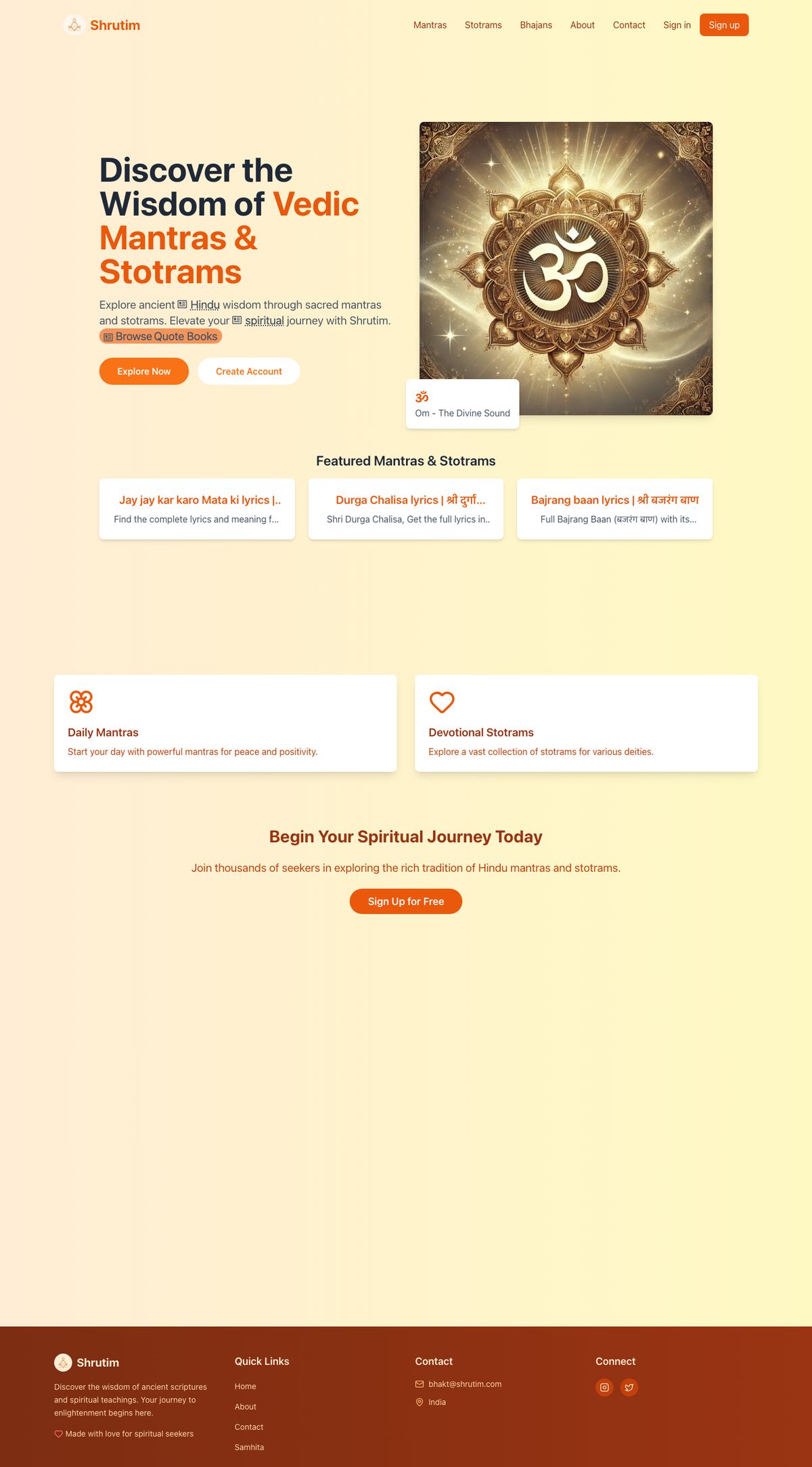 Shrutim home page: Discover the wisdom of Vedic mantras and stotrams.